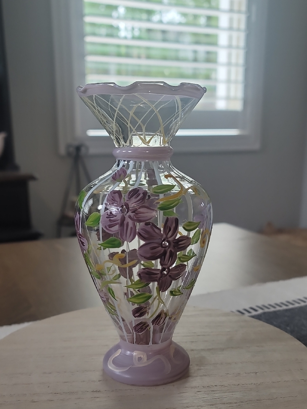 Vintage Tracy Porter Hand-Painted Lavender Floral Glass Bud Vase